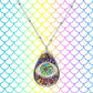 DragonHeart Rainbow Glass Mosaic Green Dragon Eye Heart Art Oval Necklace Teardrop Pendant Jewelry