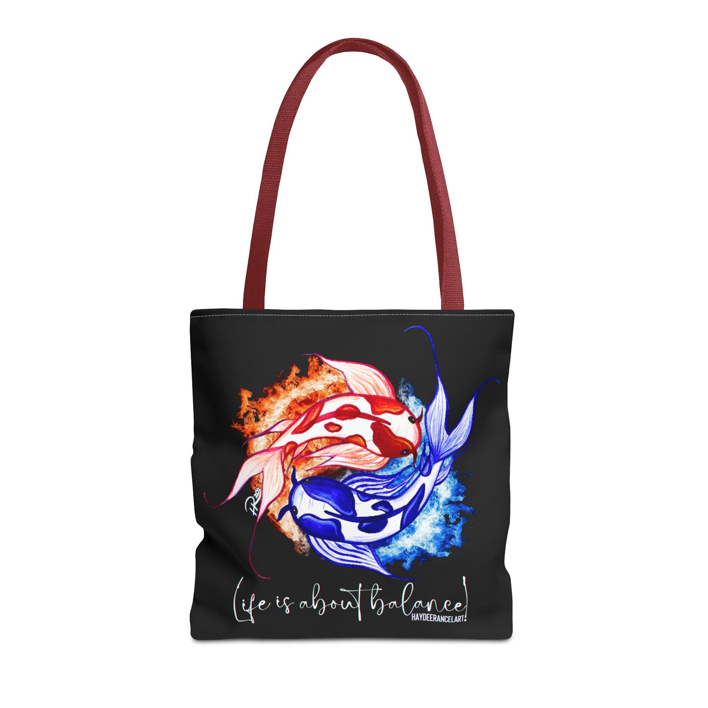 Life Is About Balance Fire And Ice Ying Yang Koi Fish Meditation Spiritual Art Yoga Shopping Weekend Large Polyester Tote Bag (AOP)