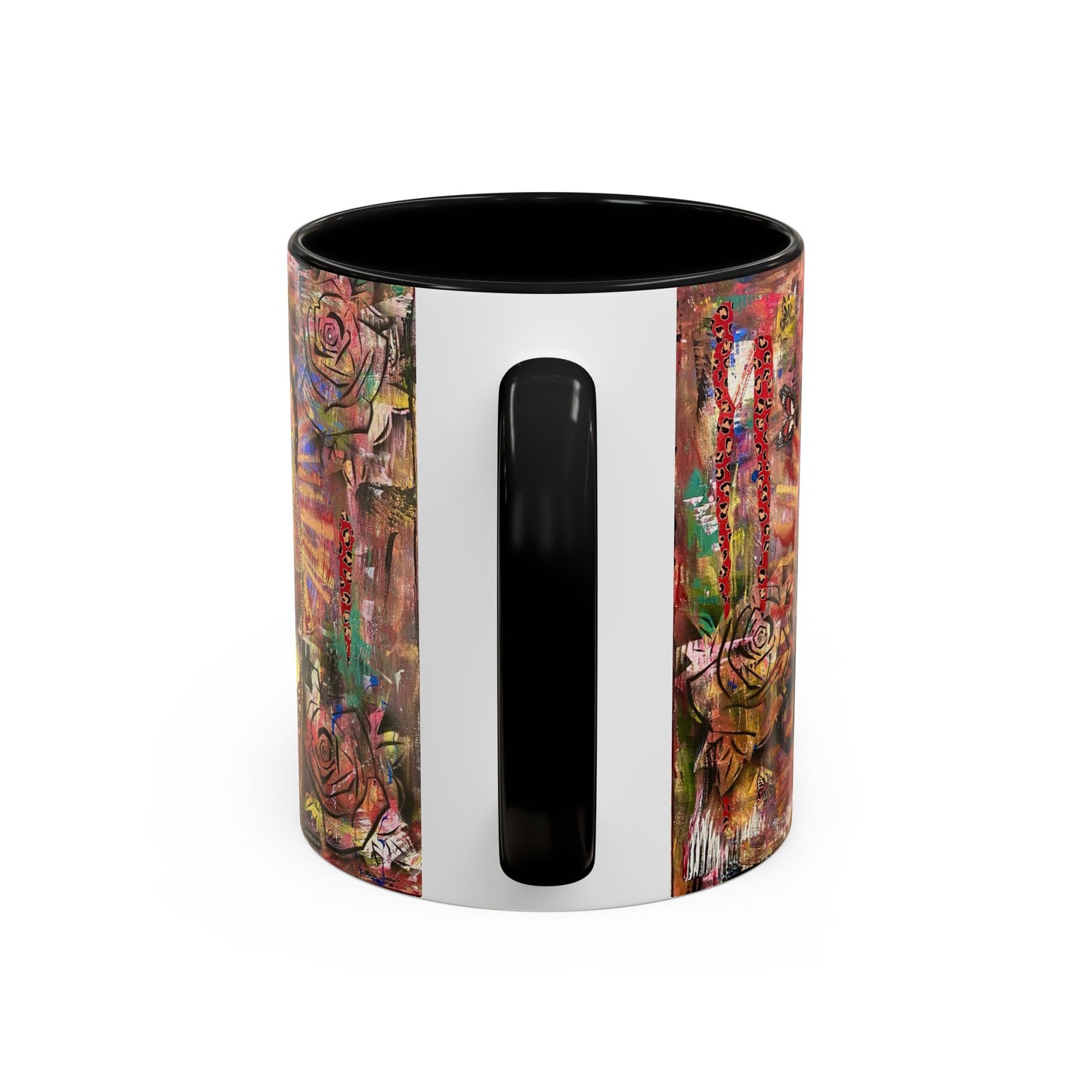 Unleash Your Power Leopard Black Panther Roses Butterflies Mixed Media Art Black White Accent Ceramic Coffee Tea Mug (11, 15oz)