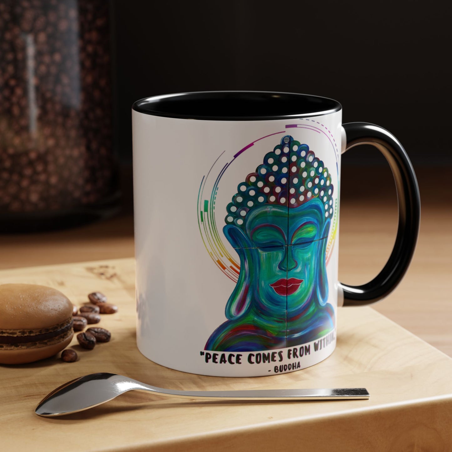 Peace Comes From Within Buddha Mixed Media Spiritual Meditation Art Accent Ceramic Coffee Tea Mug (11, 15oz)