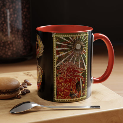 Phoenix Rising Fire Woman Sun Rays Mixed Media Art Accent Ceramic Coffee Tea Mug (11, 15oz)