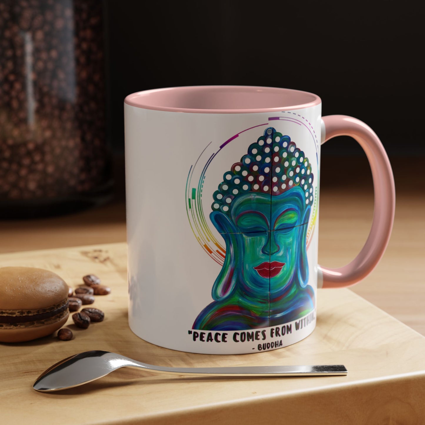 Peace Comes From Within Buddha Mixed Media Spiritual Meditation Art Accent Ceramic Coffee Tea Mug (11, 15oz)