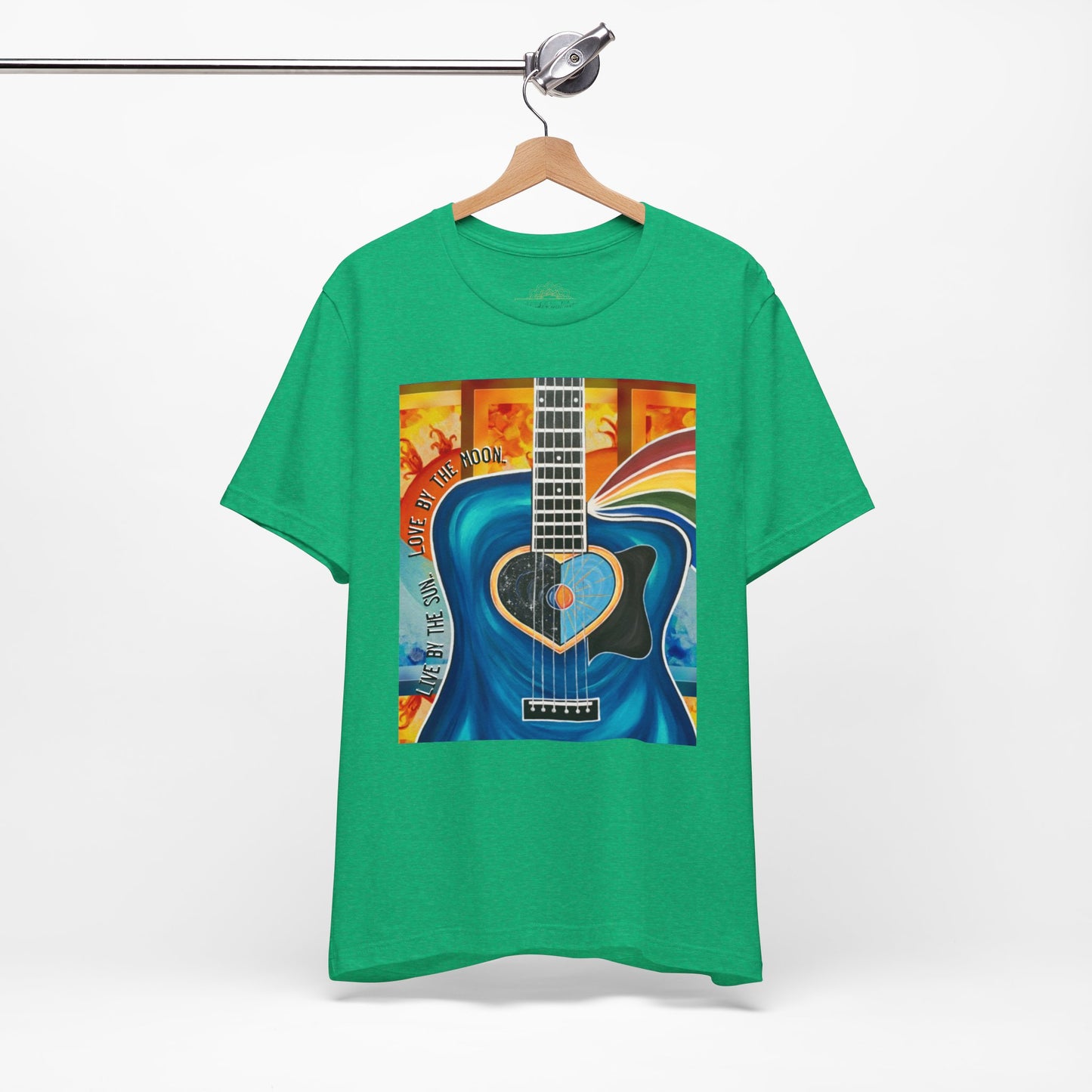 Guitar Live By The Sun Love By The Moon Heart Rainbow Music Yellow Gold Unisex Jersey Short Sleeve T-Shirt