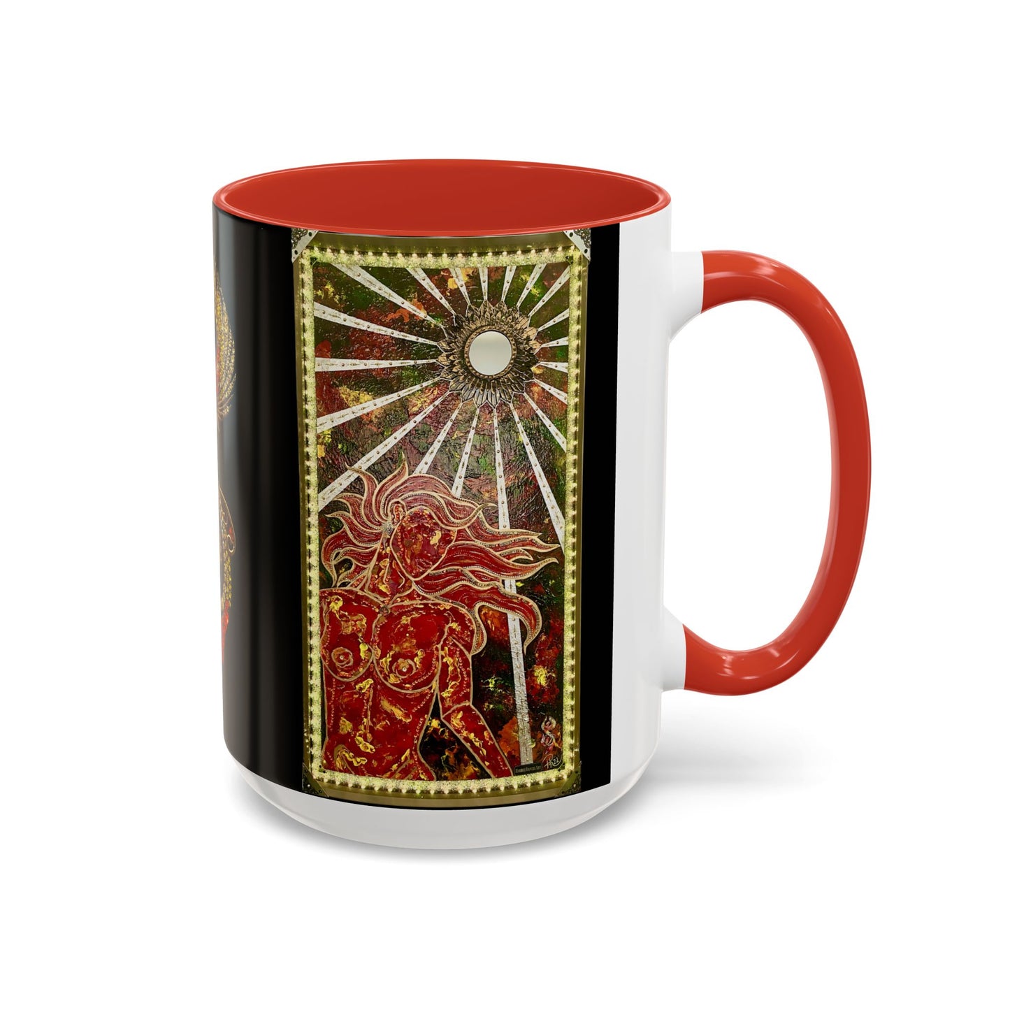 Phoenix Rising Fire Woman Sun Rays Mixed Media Art Accent Ceramic Coffee Tea Mug (11, 15oz)