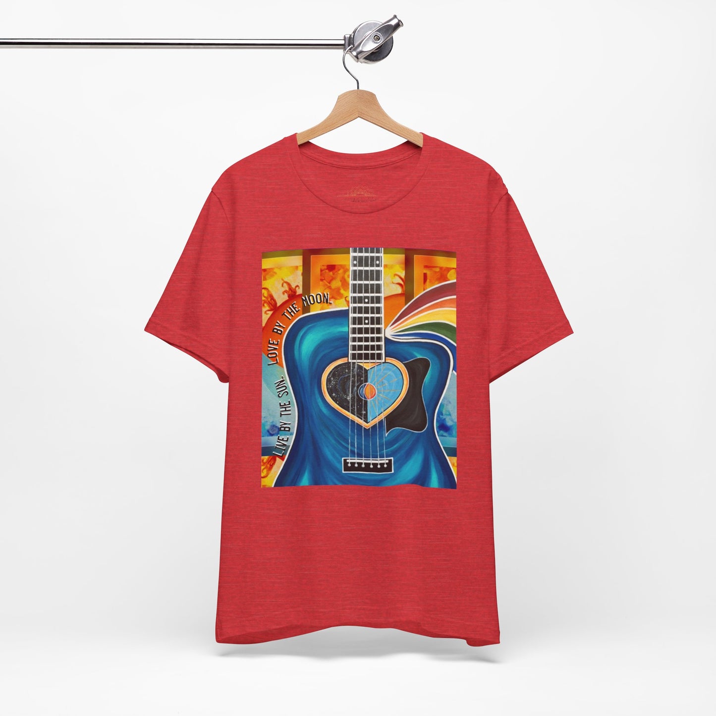 Guitar Live By The Sun Love By The Moon Heart Rainbow Music Yellow Gold Unisex Jersey Short Sleeve T-Shirt