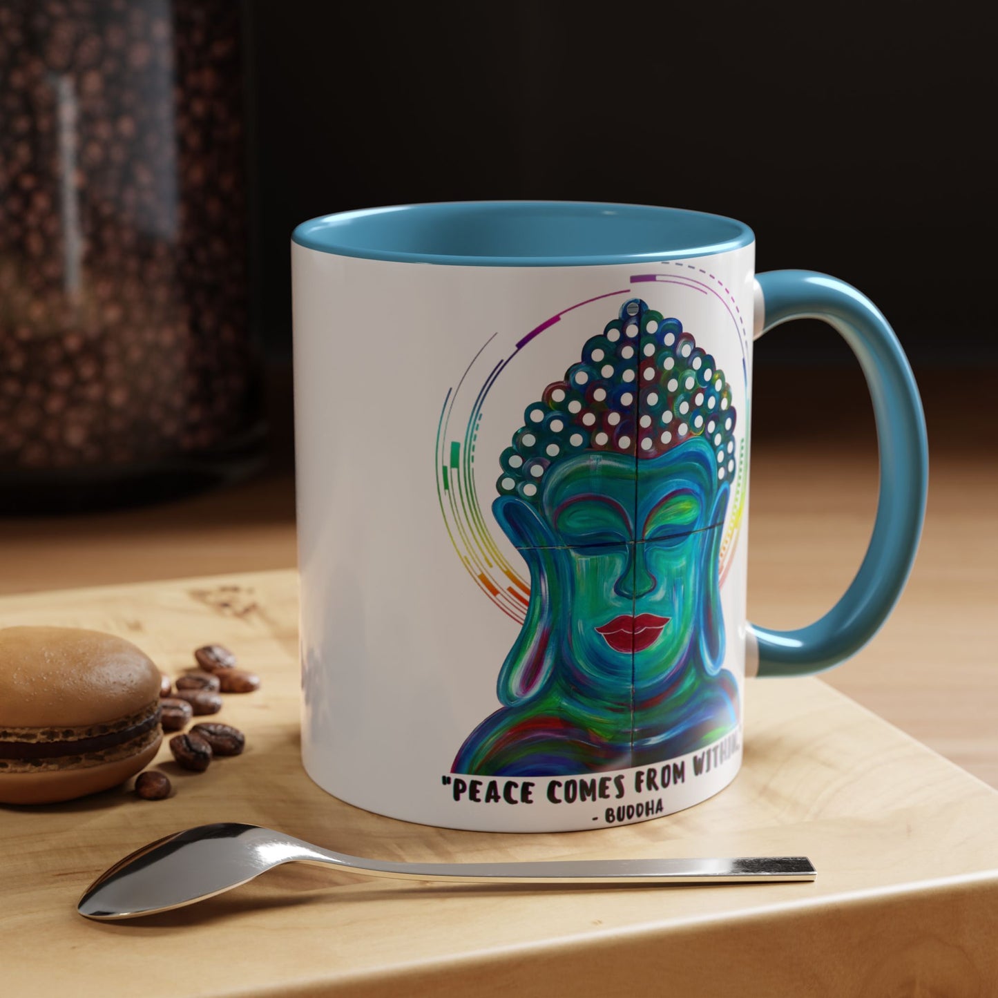 Peace Comes From Within Buddha Mixed Media Spiritual Meditation Art Accent Ceramic Coffee Tea Mug (11, 15oz)