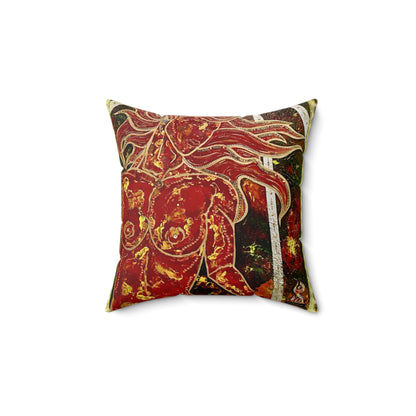 Phoenix Rising Fire Woman Sun Rays Mixed Media Art Spun Polyester Square Pillow