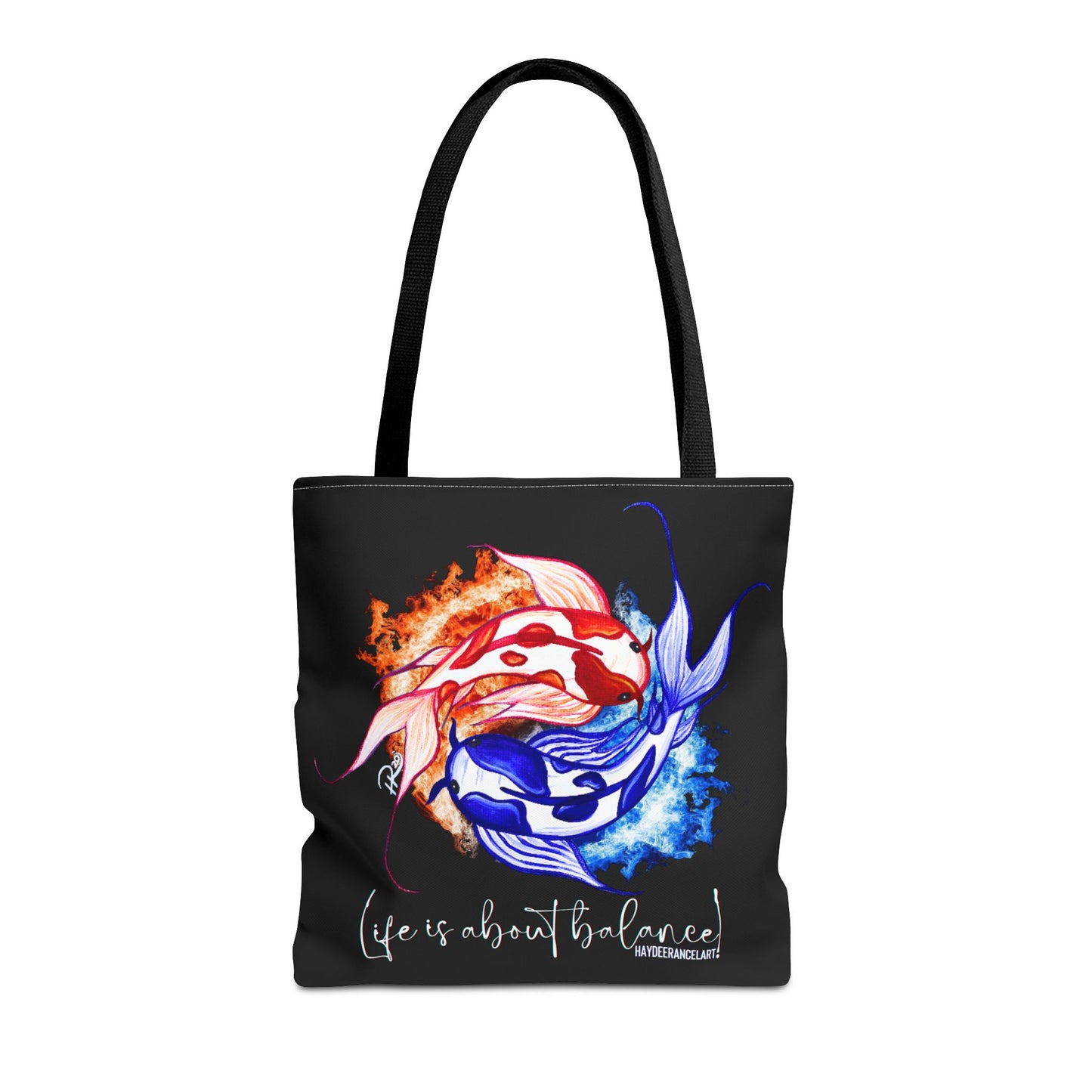 Life Is About Balance Fire And Ice Ying Yang Koi Fish Meditation Spiritual Art Yoga Shopping Weekend Large Polyester Tote Bag (AOP)