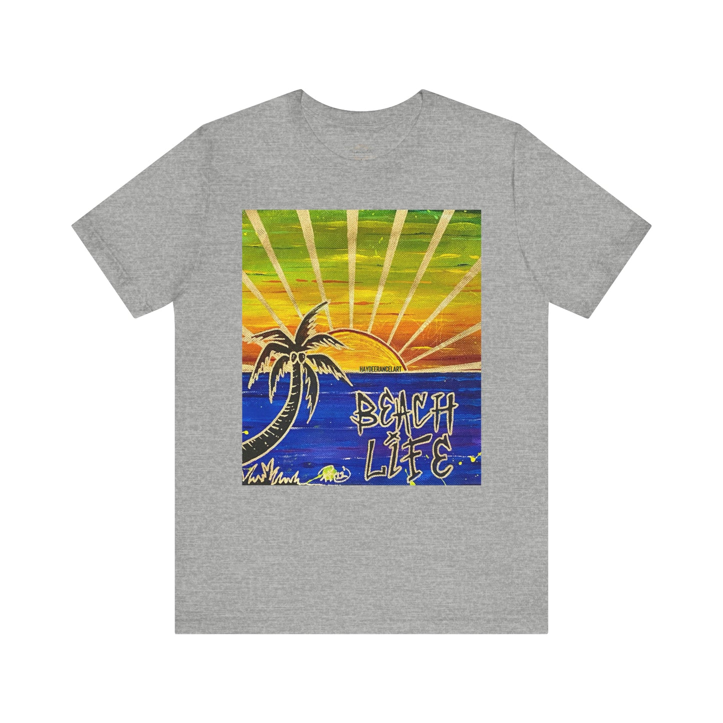 Beach Life Sunset Summer Ocean Palm Tree Baby Blue Unisex Mens Women's Jersey Short Sleeve Crew T-Shirt