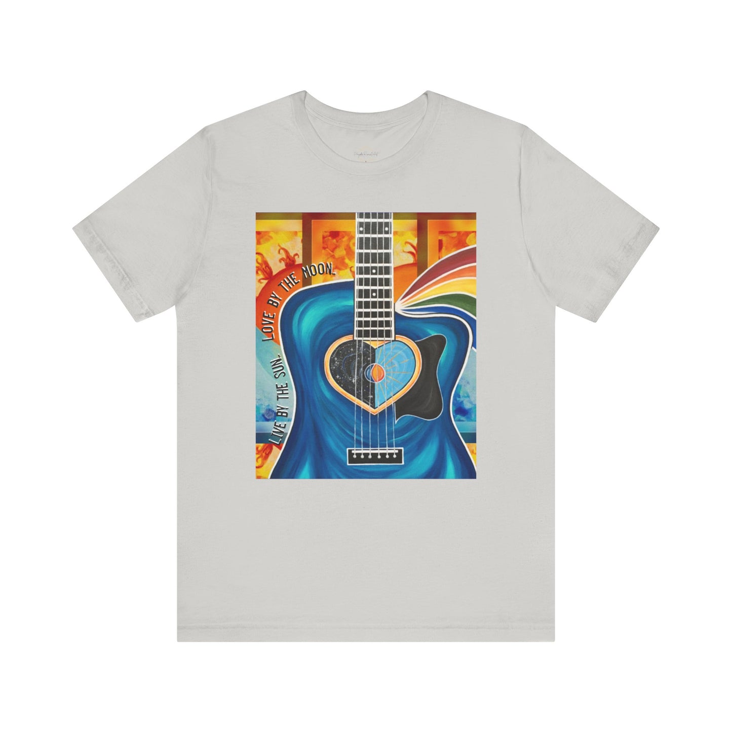 Guitar Live By The Sun Love By The Moon Heart Rainbow Music Yellow Gold Unisex Jersey Short Sleeve T-Shirt