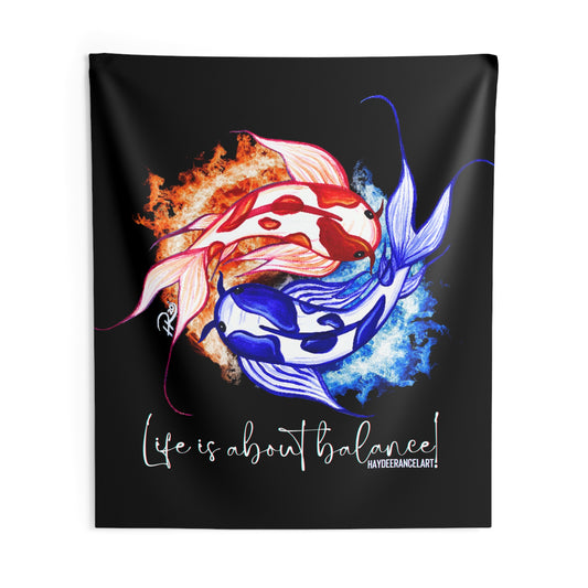 Life Is About Balance Fire And Ice Ying Yang Koi Fish Meditation Spiritual Artwork Indoor Wall Tapestries Blanket