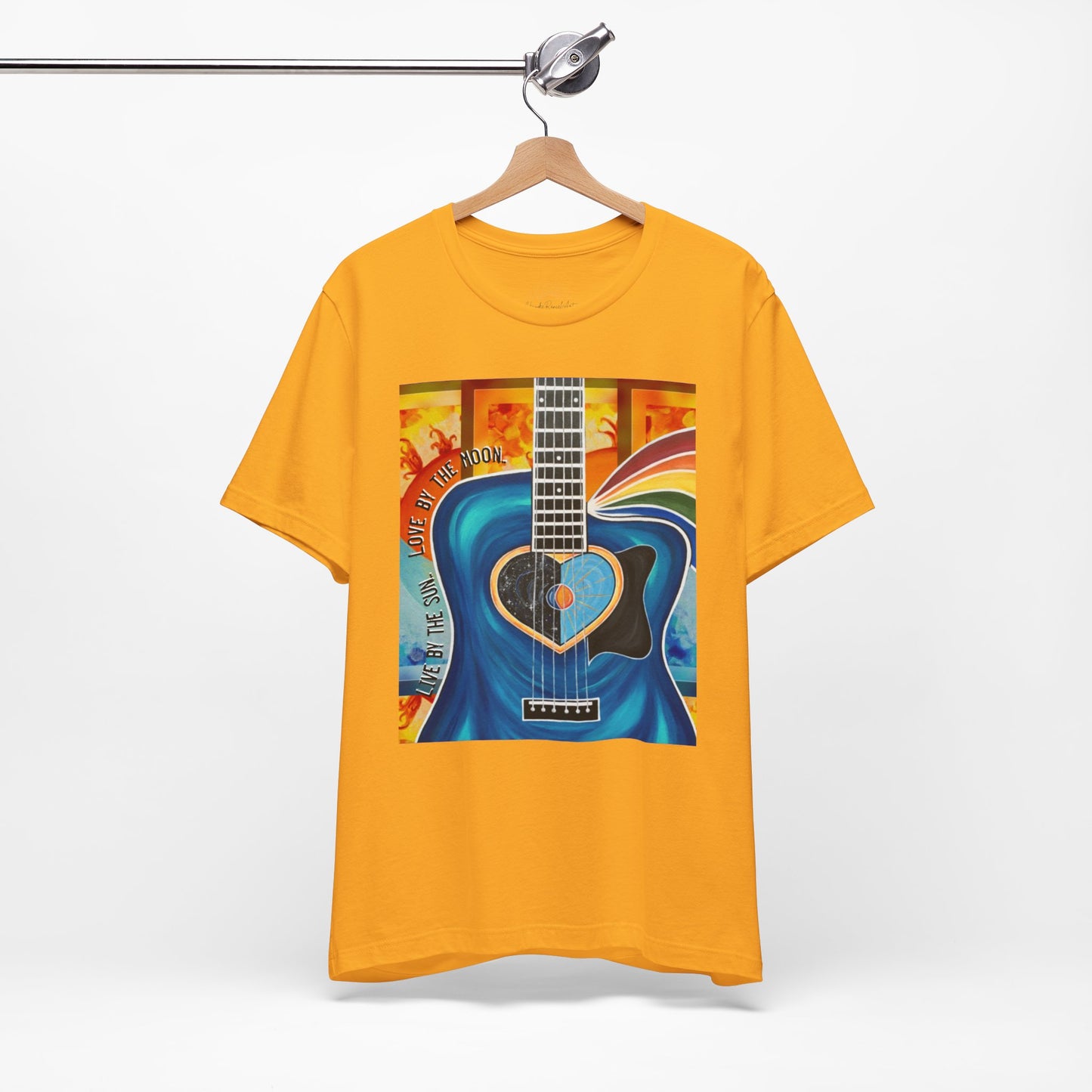 Guitar Live By The Sun Love By The Moon Heart Rainbow Music Yellow Gold Unisex Jersey Short Sleeve T-Shirt