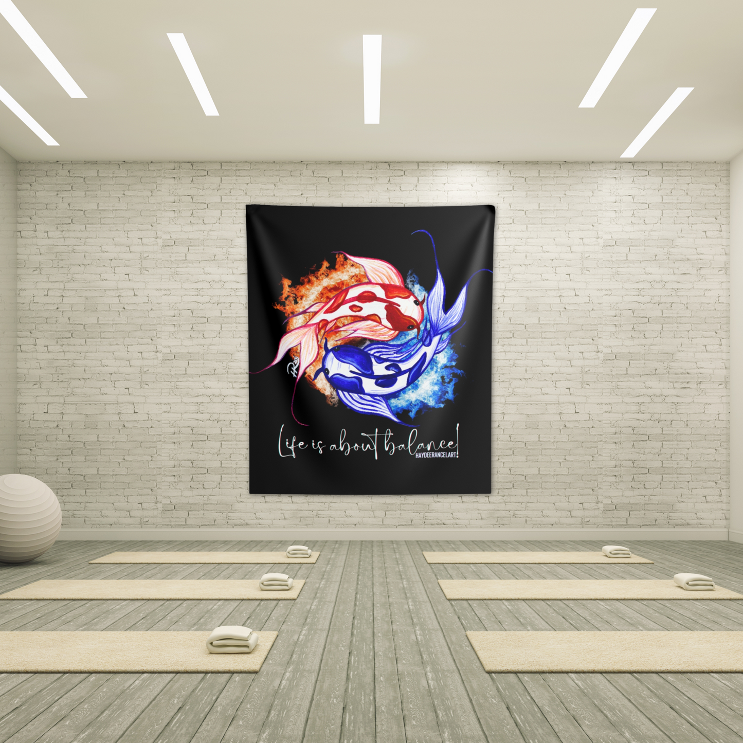 Life Is About Balance Fire And Ice Ying Yang Koi Fish Meditation Spiritual Artwork Indoor Wall Tapestries Blanket