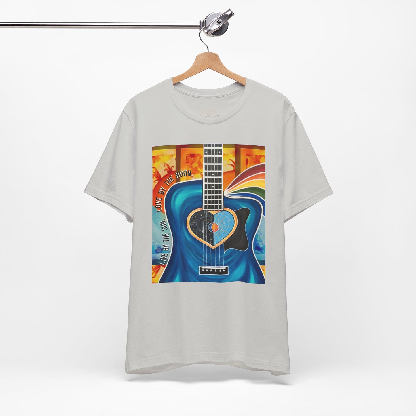 Guitar Live By The Sun Love By The Moon Heart Rainbow Music Yellow Gold Unisex Jersey Short Sleeve T-Shirt