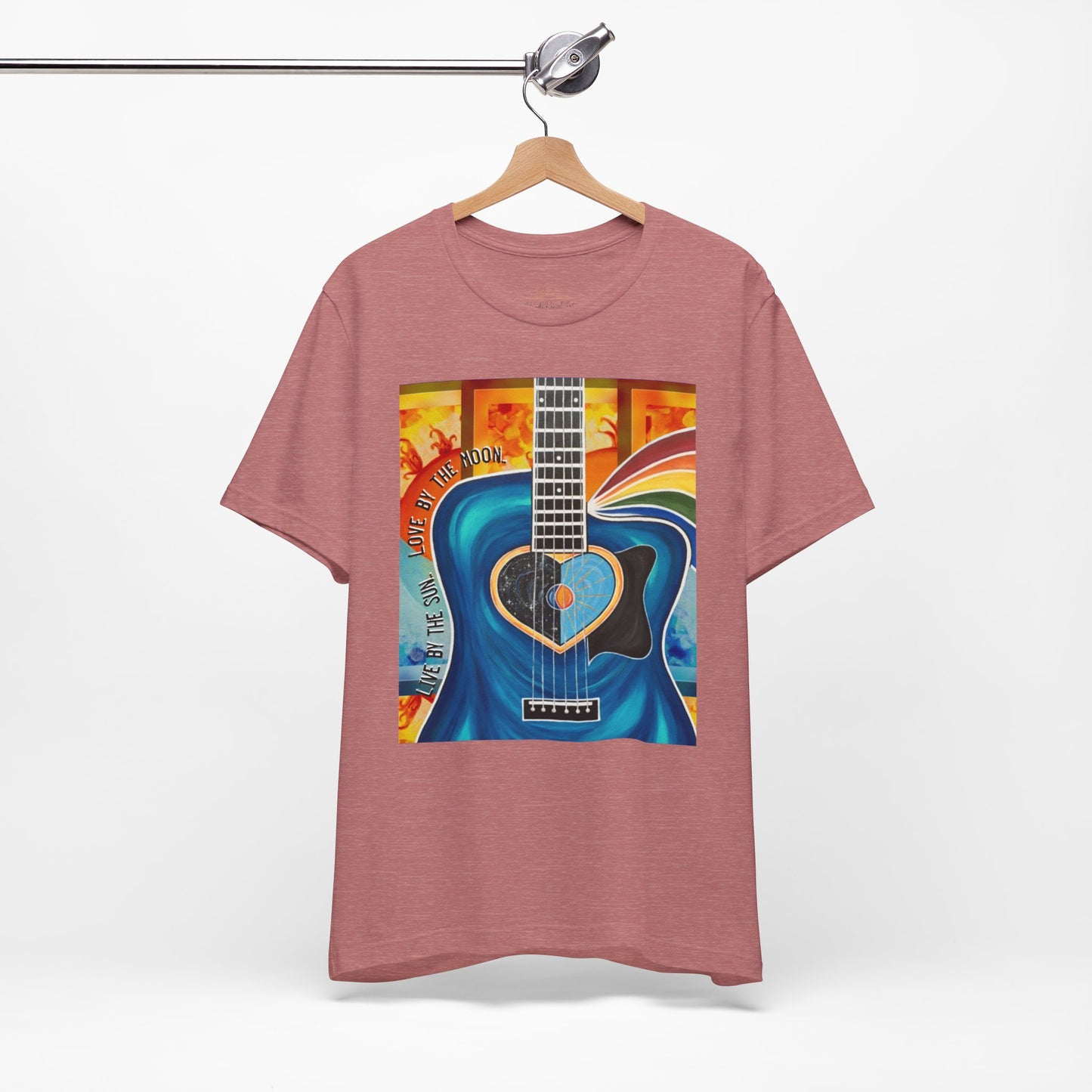 Guitar Live By The Sun Love By The Moon Heart Rainbow Music Yellow Gold Unisex Jersey Short Sleeve T-Shirt