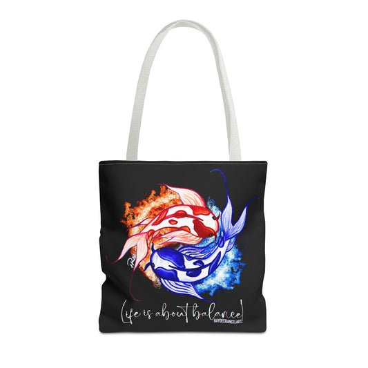 Life Is About Balance Fire And Ice Ying Yang Koi Fish Meditation Spiritual Art Yoga Shopping Weekend Large Polyester Tote Bag (AOP)