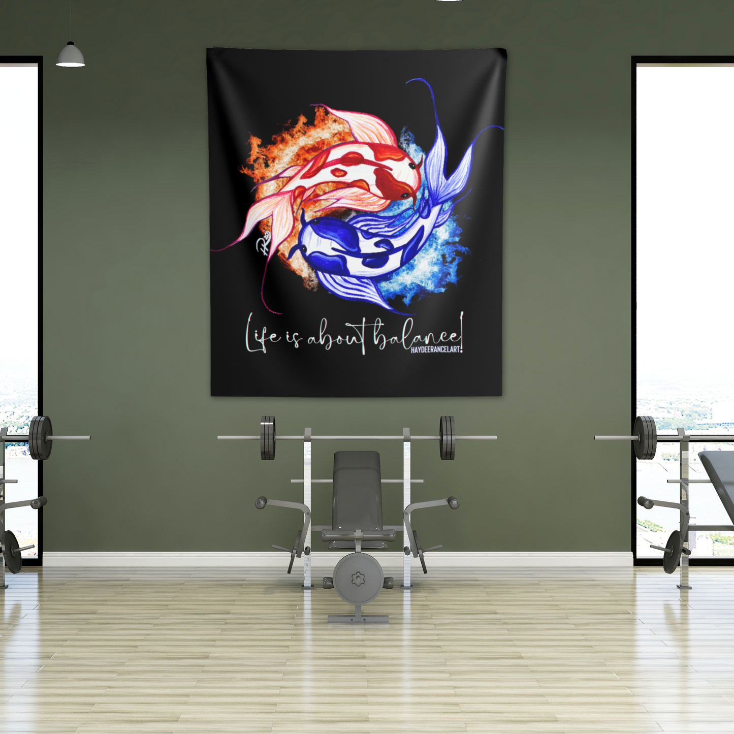 Life Is About Balance Fire And Ice Ying Yang Koi Fish Meditation Spiritual Artwork Indoor Wall Tapestries Blanket