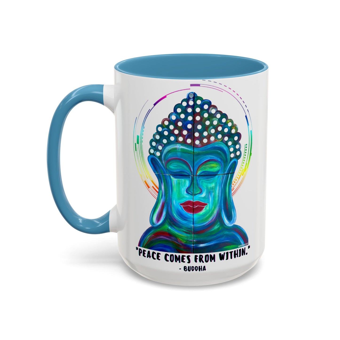 Peace Comes From Within Buddha Mixed Media Spiritual Meditation Art Accent Ceramic Coffee Tea Mug (11, 15oz)