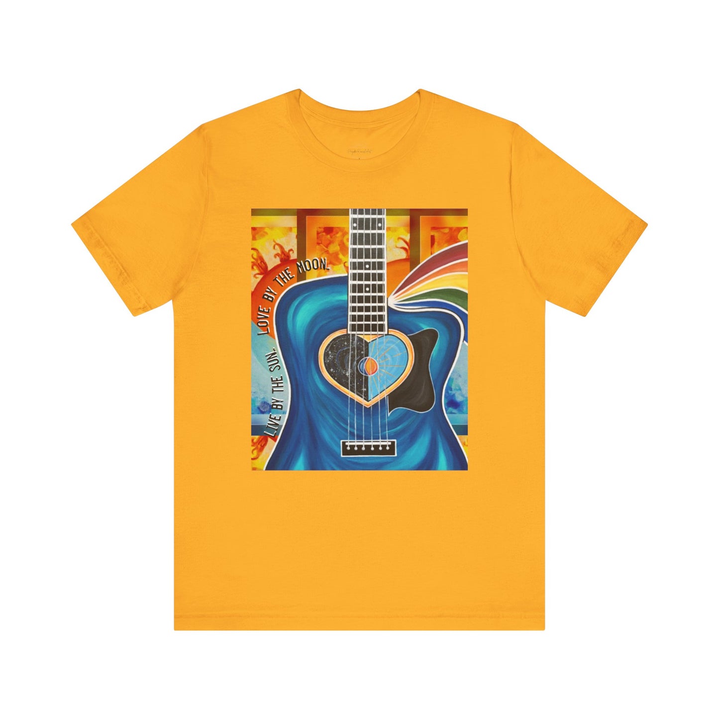 Guitar Live By The Sun Love By The Moon Heart Rainbow Music Yellow Gold Unisex Jersey Short Sleeve T-Shirt