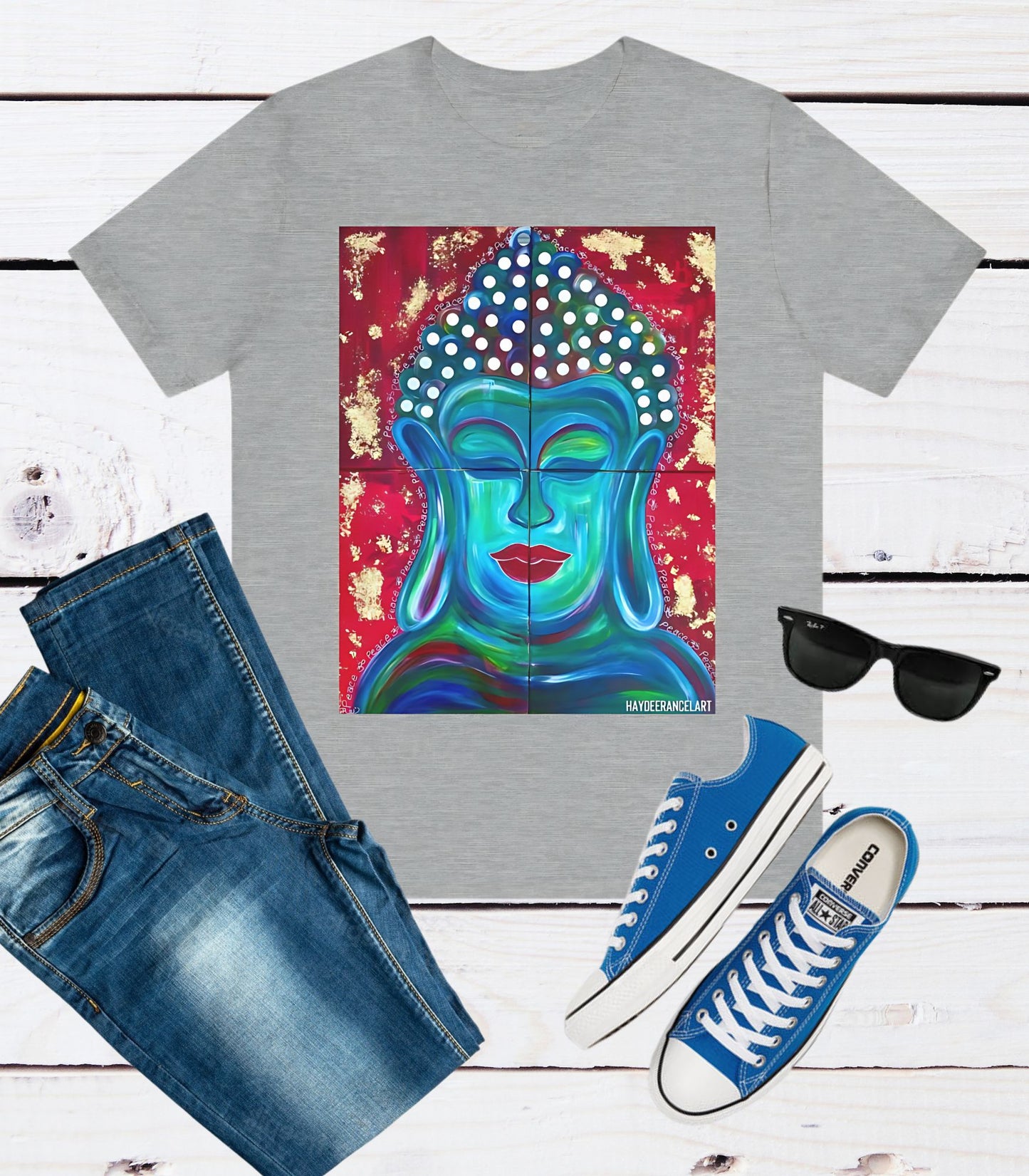 Buddha Peace Meditation Spiritual Zen Peaceful Art Silver Grey Unisex Mens Women's Jersey Short Sleeve Crew T-Shirt