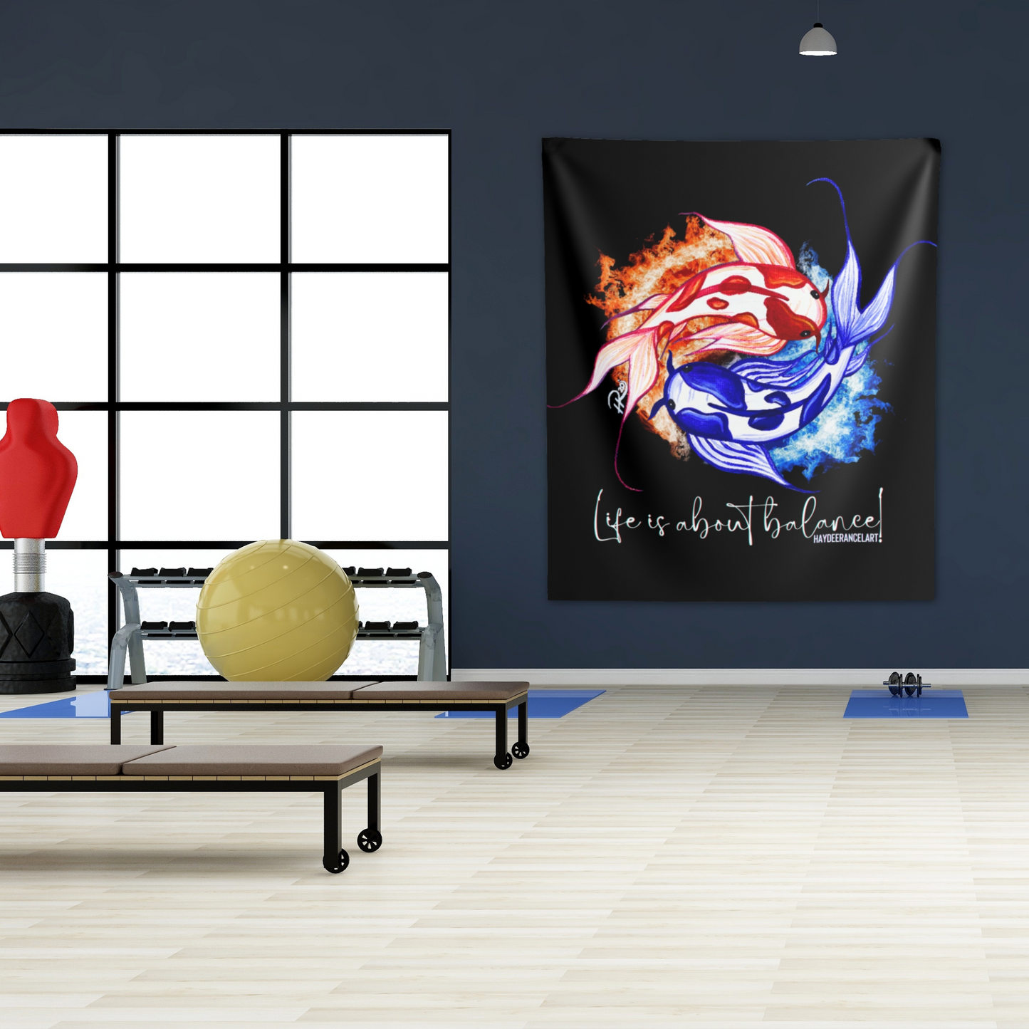 Life Is About Balance Fire And Ice Ying Yang Koi Fish Meditation Spiritual Artwork Indoor Wall Tapestries Blanket