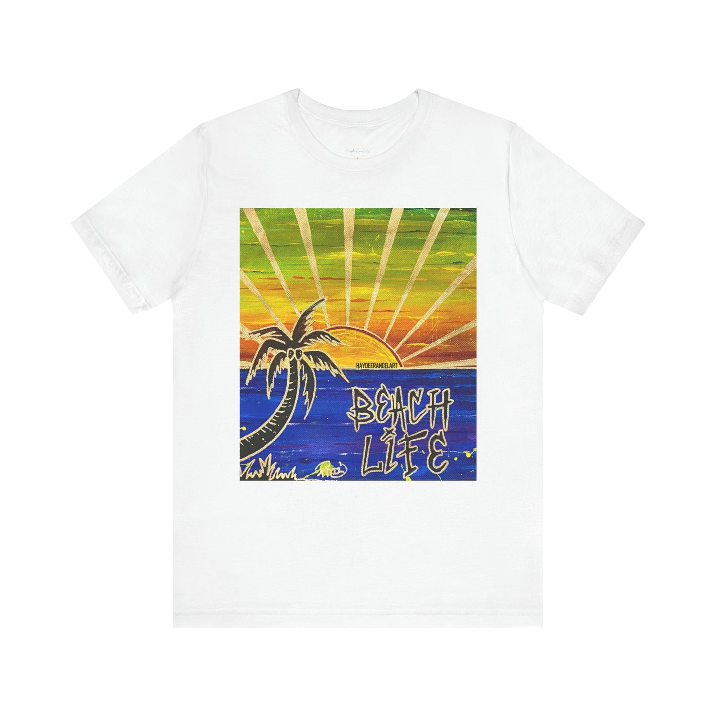 Beach Life Sunset Summer Ocean Palm Tree Soft Cream Unisex Mens Women's Jersey Short Sleeve Crew T-Shirt