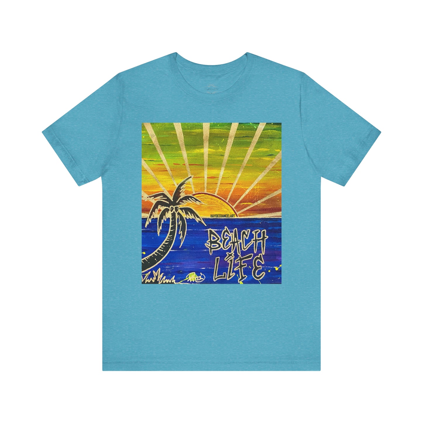 Beach Life Sunset Summer Ocean Palm Tree Soft Cream Unisex Mens Women's Jersey Short Sleeve Crew T-Shirt