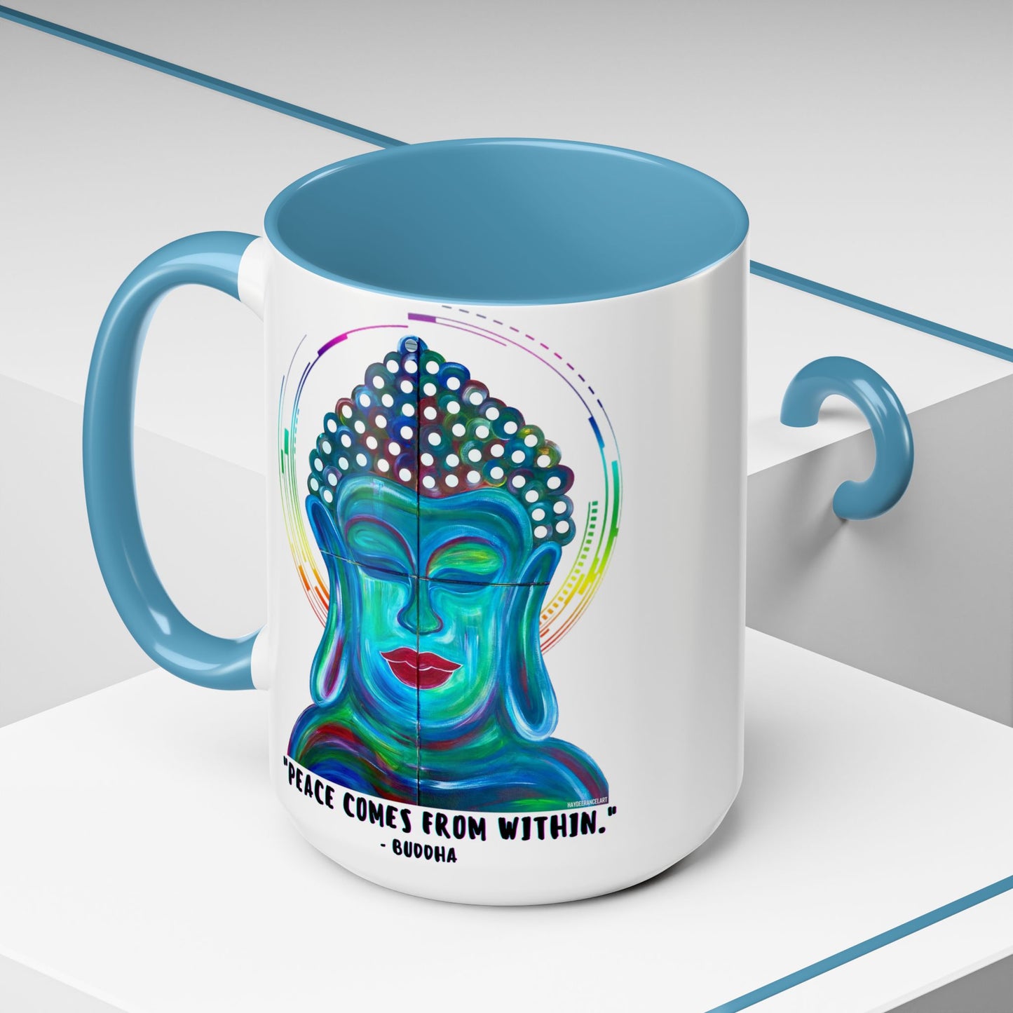 Peace Comes From Within Buddha Mixed Media Spiritual Meditation Art Accent Ceramic Coffee Tea Mug (11, 15oz)