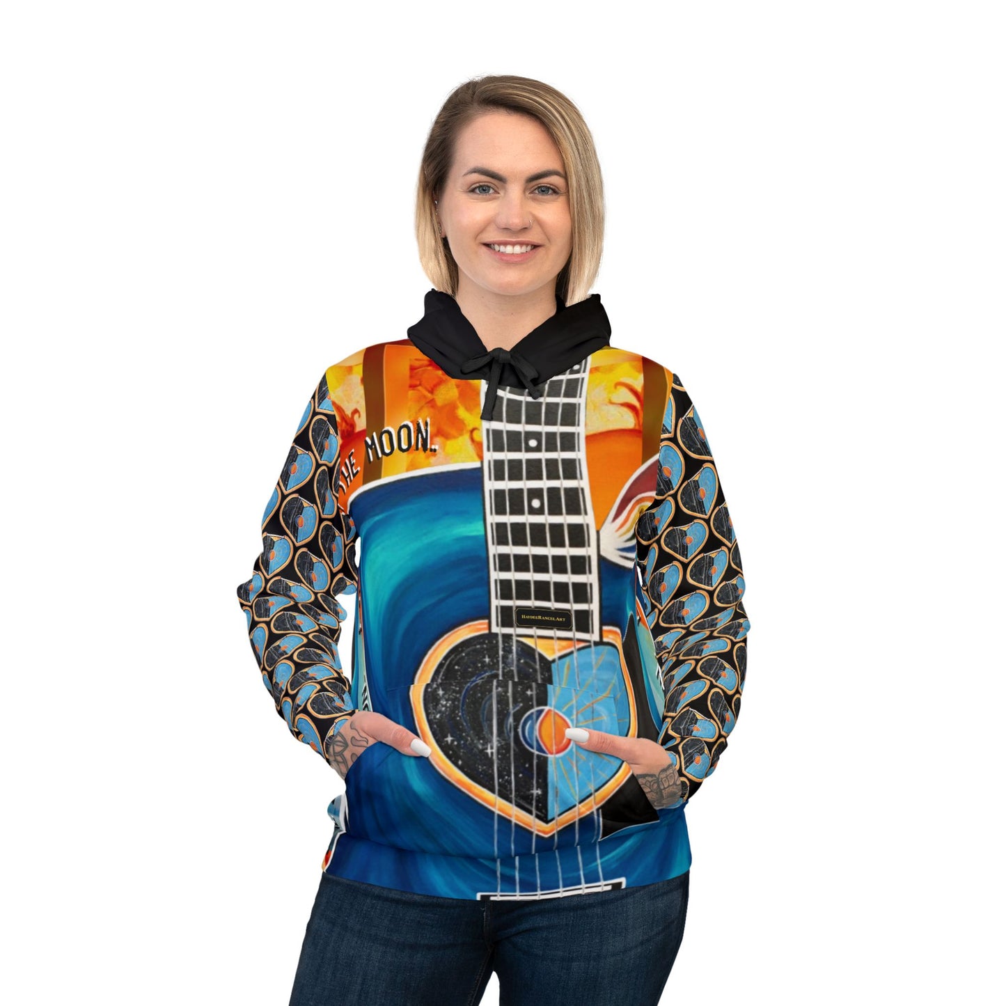 Live By The Sun Love By The Moon Music Guitar Rainbow Art Unisex Mens Women's Wearable Art Fashion Athletic Hoodie All Over Print (AOP)