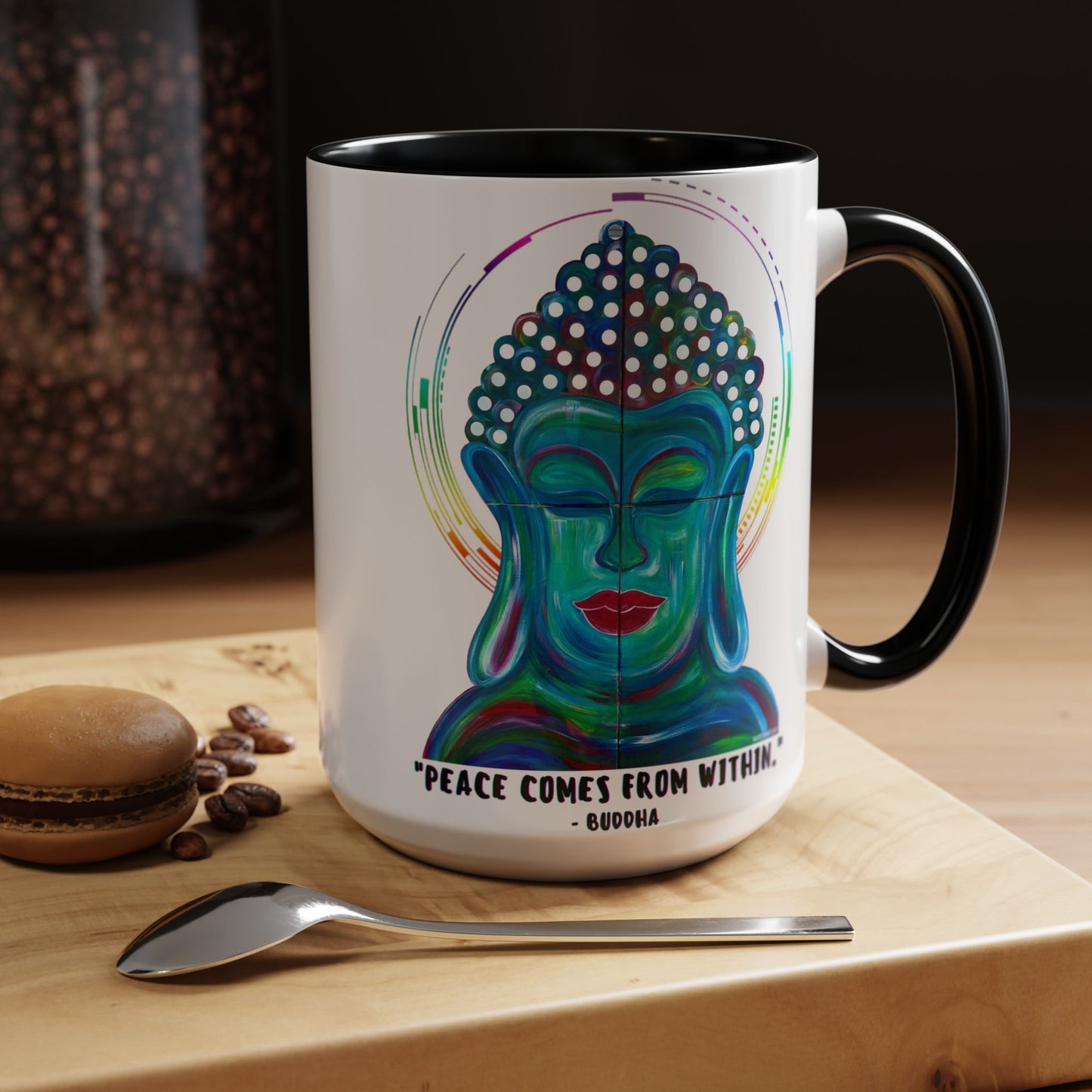 Peace Comes From Within Buddha Mixed Media Spiritual Meditation Art Accent Ceramic Coffee Tea Mug (11, 15oz)