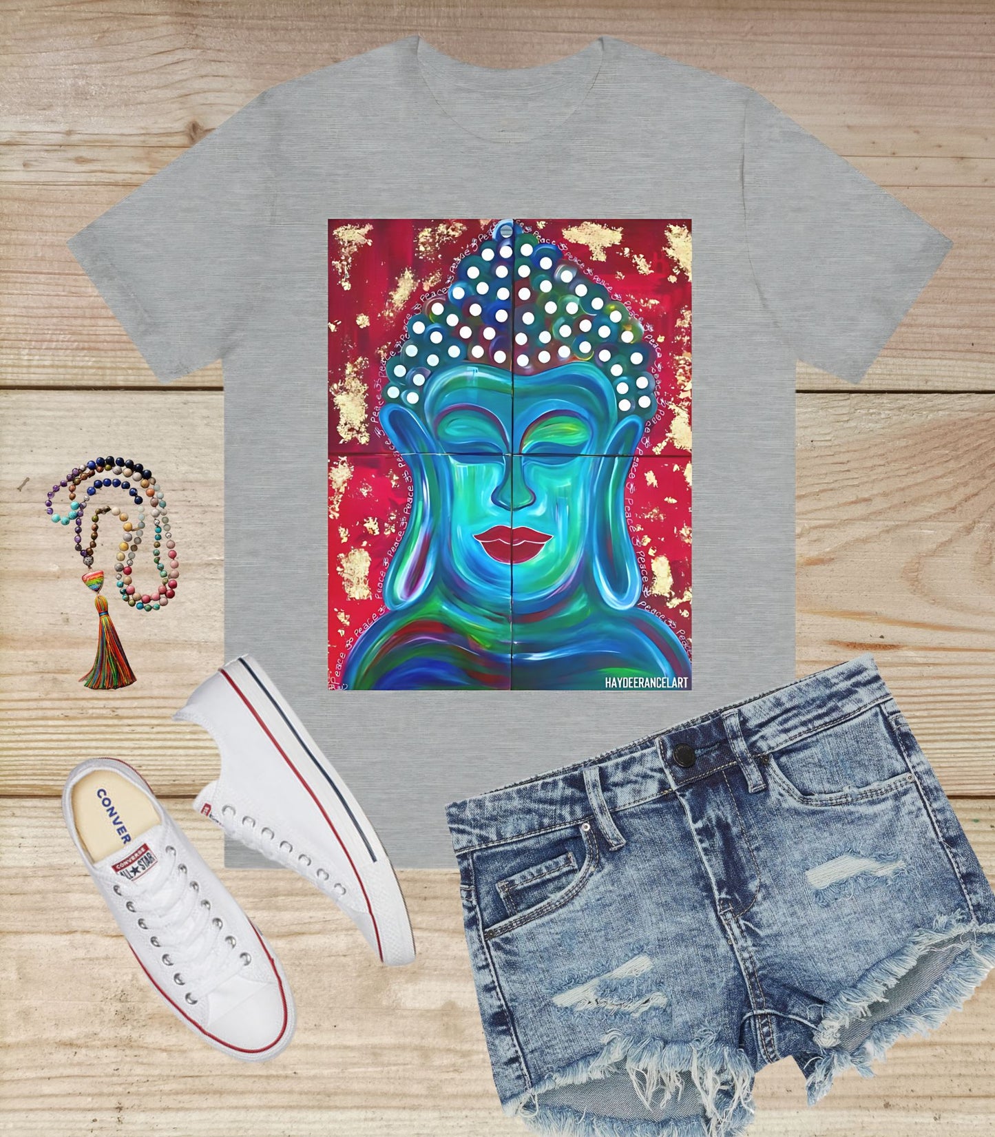 Buddha Peace Meditation Spiritual Zen Peaceful Art Silver Grey Unisex Mens Women's Jersey Short Sleeve Crew T-Shirt