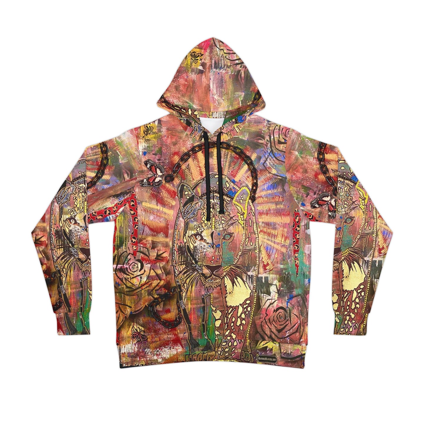 Unleash Your Power Black Panther Leopard Butterflies Roses Unisex Mens Women's Wearable Art Fashion Athletic Hoodie All Over Print (AOP)