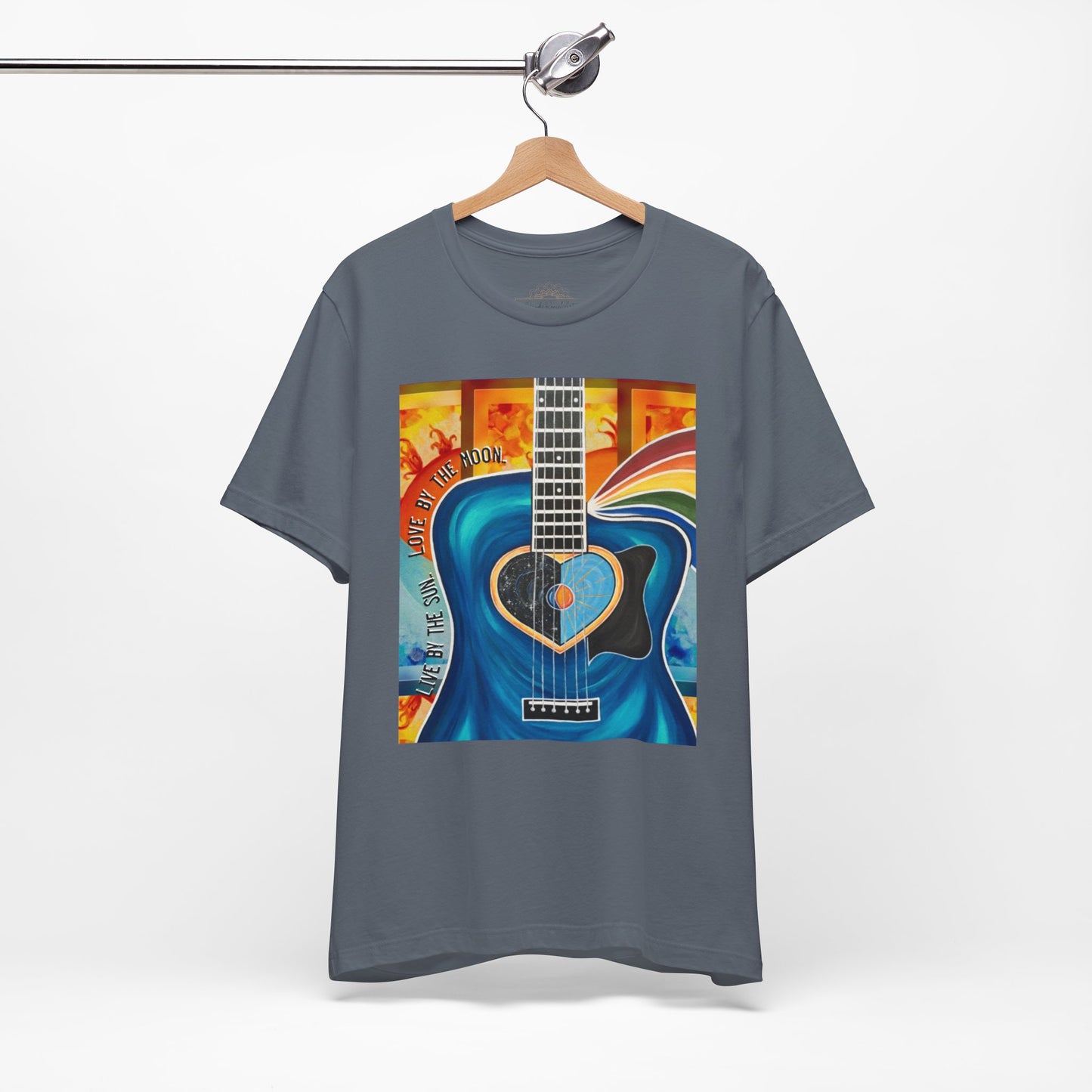 Guitar Live By The Sun Love By The Moon Heart Rainbow Music Yellow Gold Unisex Jersey Short Sleeve T-Shirt