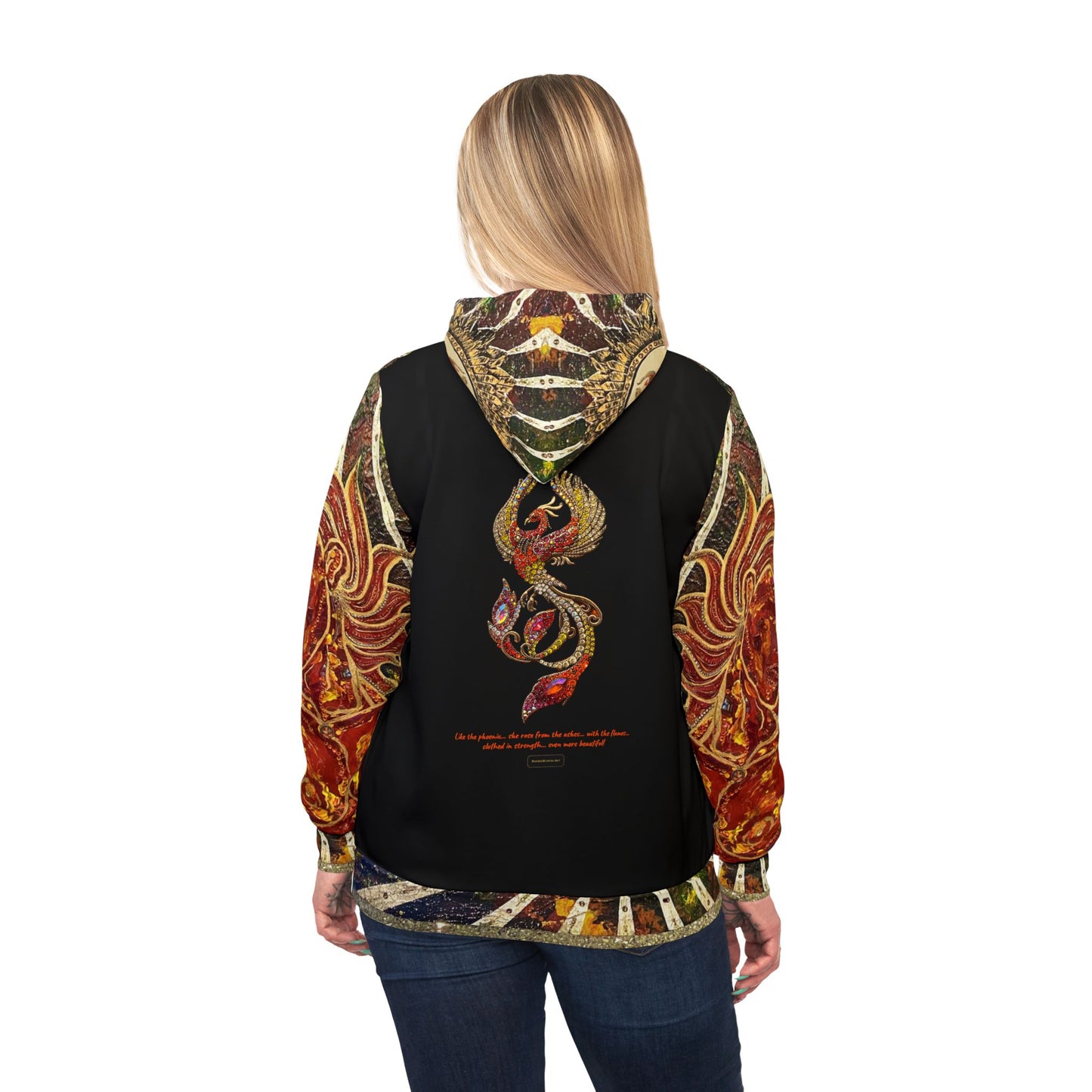 Phoenix Rising Fire Woman Sun Rays Unisex Mens Women's Wearable Art Fashion Athletic Hoodie All Over Print (AOP)