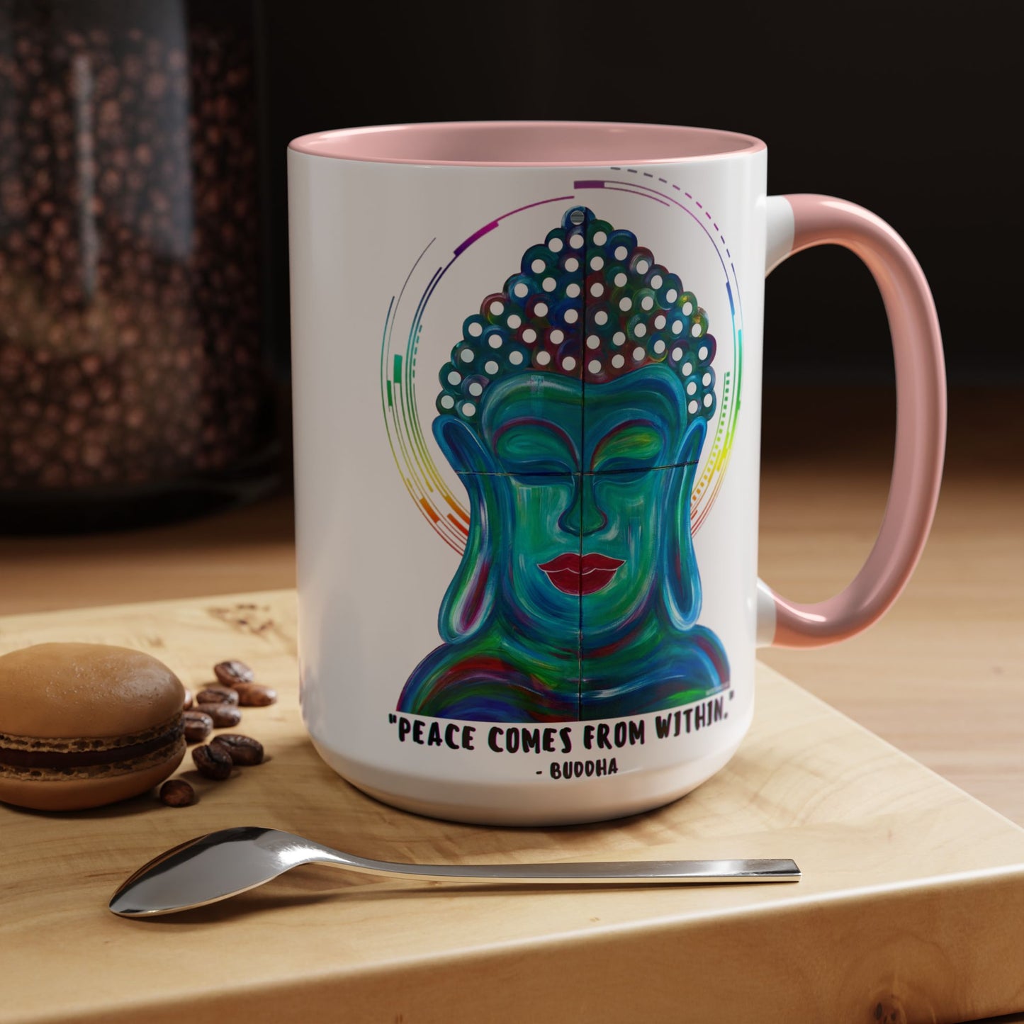 Peace Comes From Within Buddha Mixed Media Spiritual Meditation Art Accent Ceramic Coffee Tea Mug (11, 15oz)