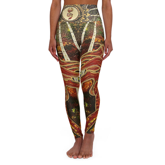Phoenix Rising Fire Woman Sun Rays Yoga Pants High Waisted Leggings All Over Print (AOP)