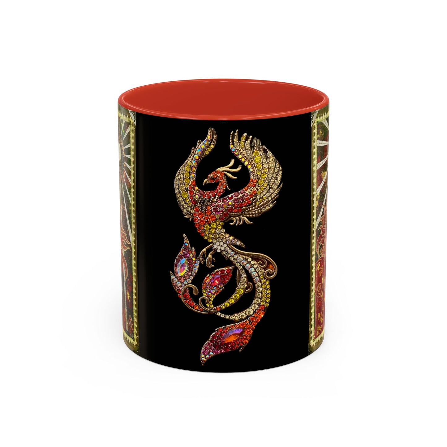 Phoenix Rising Fire Woman Sun Rays Mixed Media Art Accent Ceramic Coffee Tea Mug (11, 15oz)