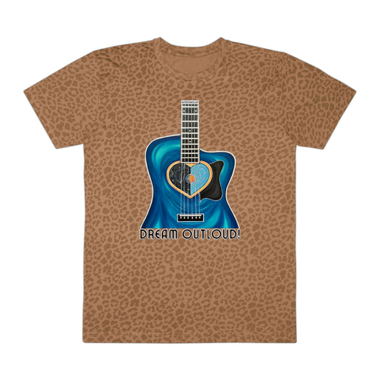 Guitar Dream Out Loud Tan Leopard Print Unisex Men's Women's Fine Jersey Tee Short Sleeve T-shirt
