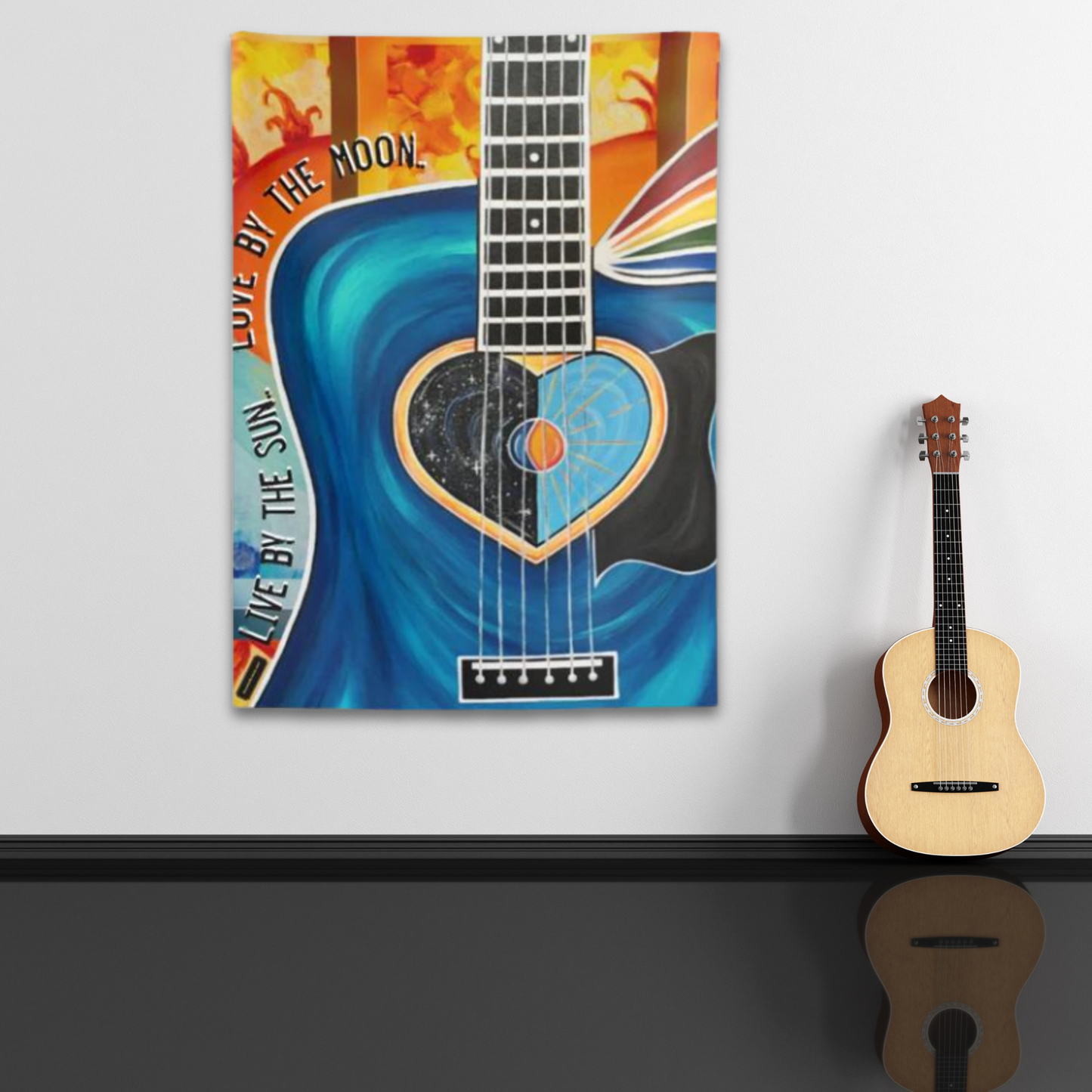 Live By The Sun Love By The Moon Guitar Music Rainbow Art Indoor Wall Tapestries Blanket