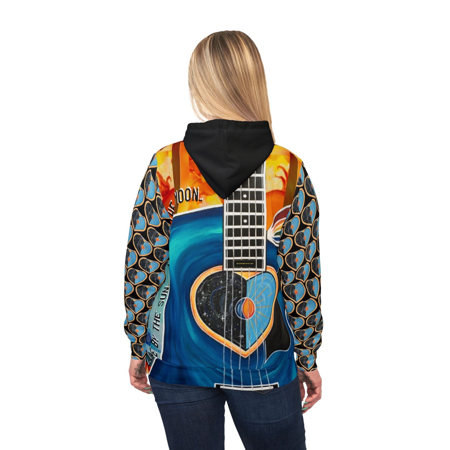 Live By The Sun Love By The Moon Music Guitar Rainbow Art Unisex Mens Women's Wearable Art Fashion Athletic Hoodie All Over Print (AOP)