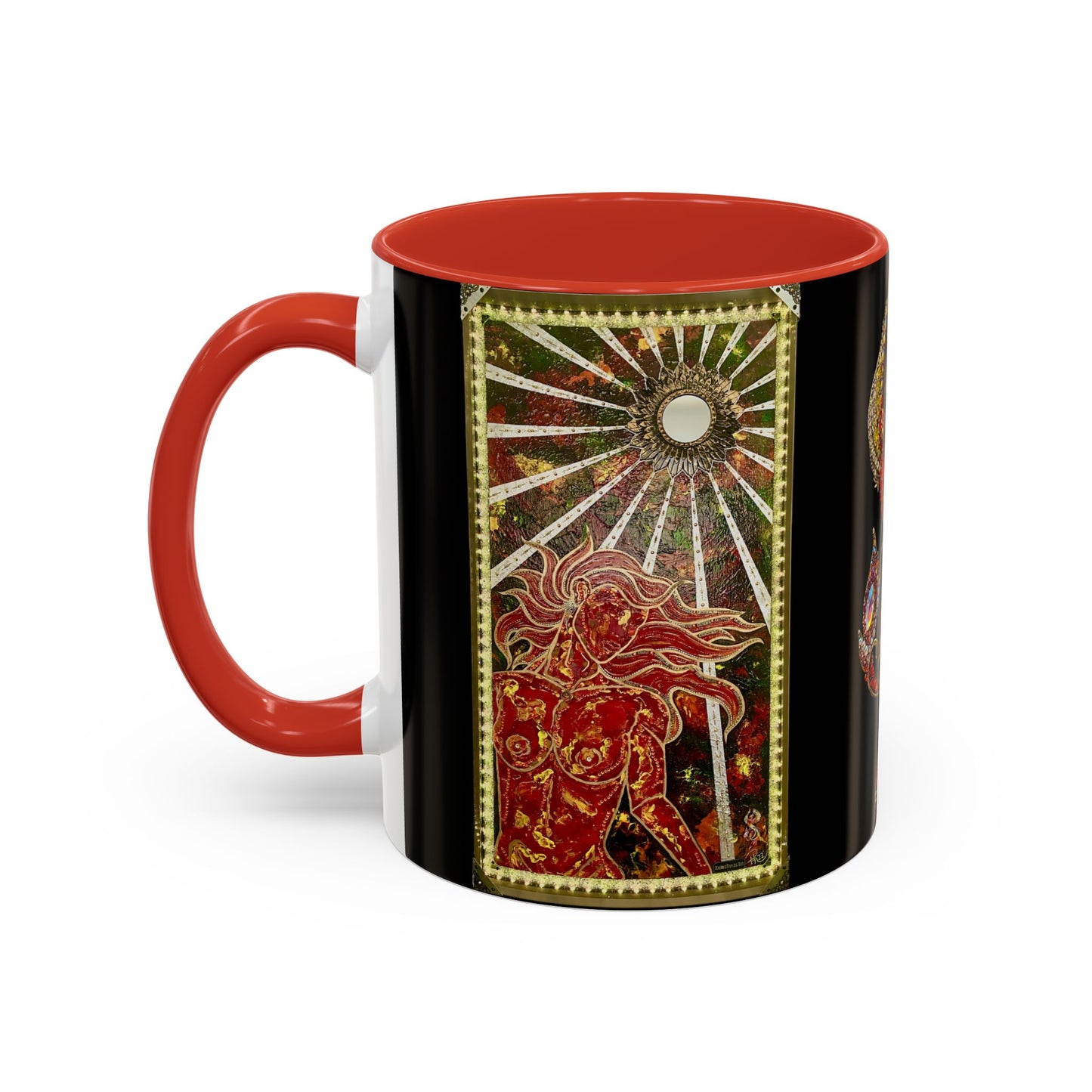 Phoenix Rising Fire Woman Sun Rays Mixed Media Art Accent Ceramic Coffee Tea Mug (11, 15oz)