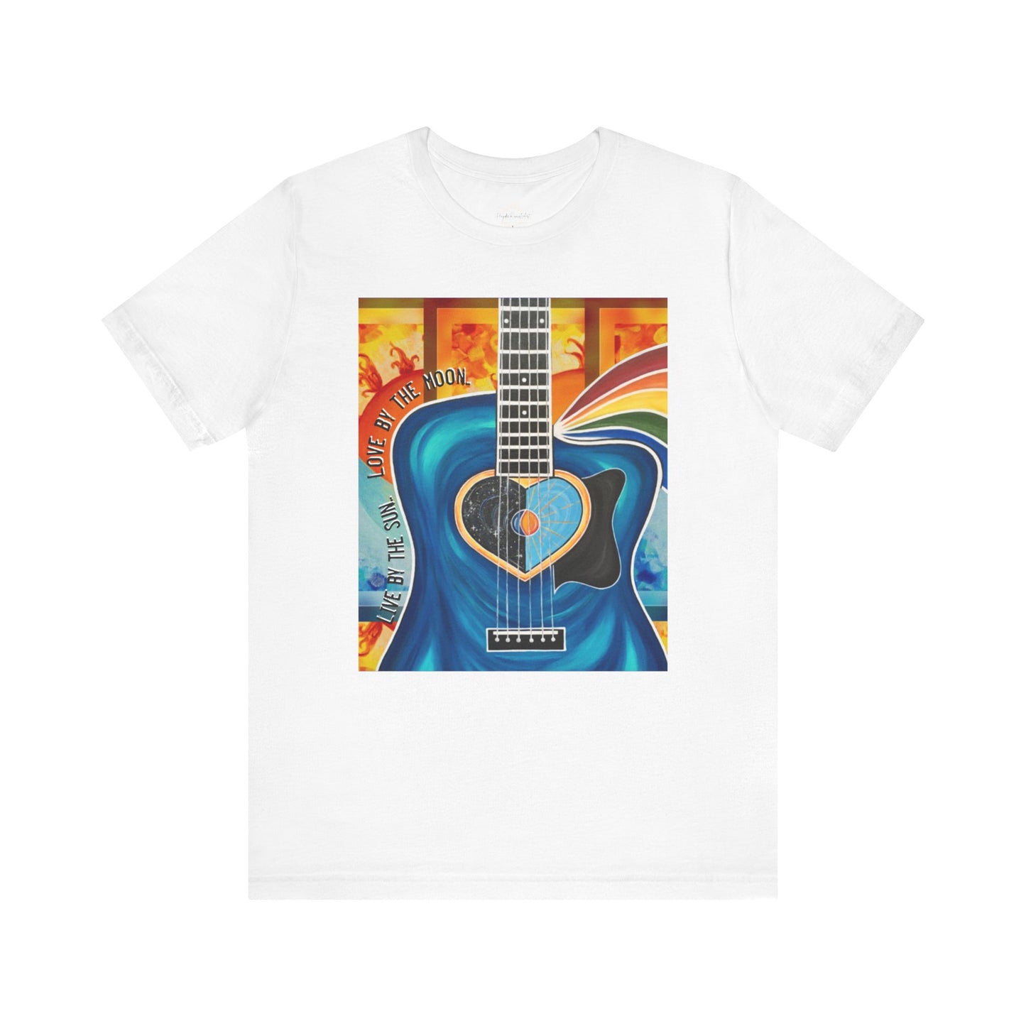 Guitar Live By The Sun Love By The Moon Heart Rainbow Music Yellow Gold Unisex Jersey Short Sleeve T-Shirt