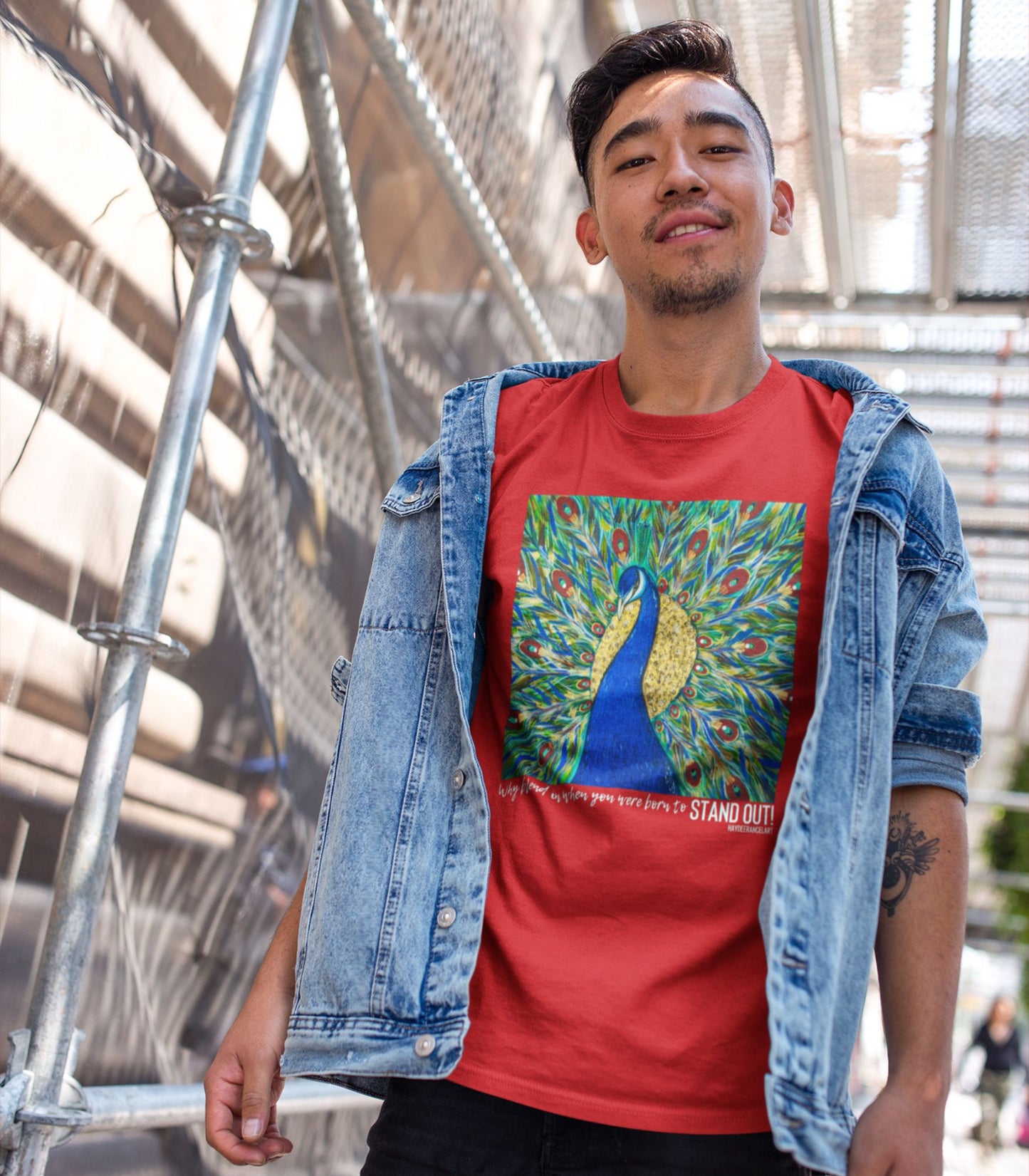 Born To Stand Out Colorful Peacock Bird Art Heather Red Unisex Mens Women's Jersey Short Sleeve Crew T-Shirt