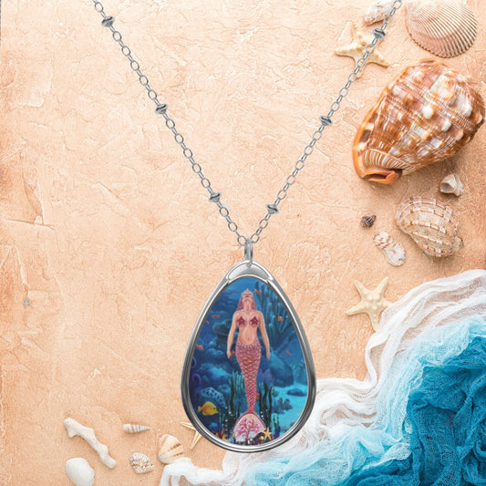 Mermaid Underwater Ocean Art Oval Necklace Teardrop Pendant Jewelry