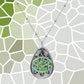 Glass Mosaic Green Dragon Eye Art Oval Necklace Teardrop Pendant Jewelry