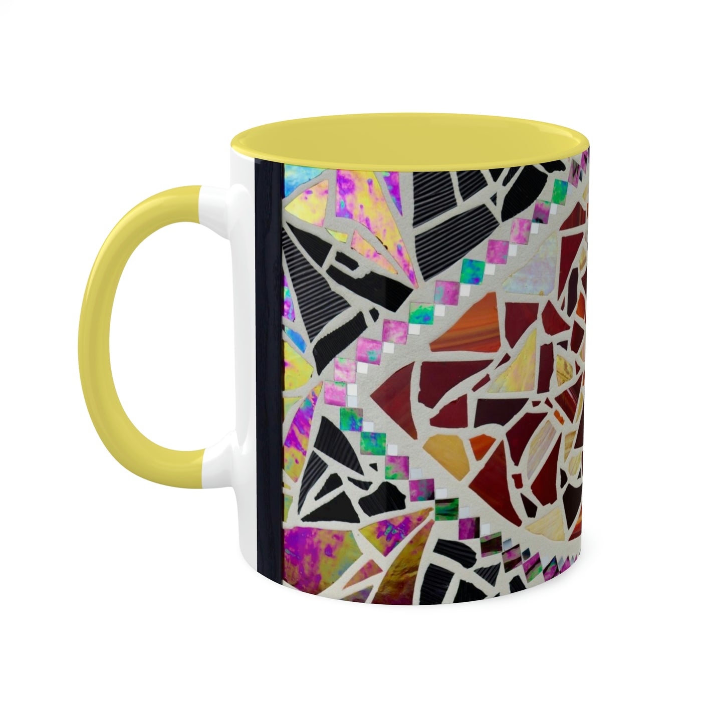 Red Glass Mosaic Dragon Eye Art Ceramic Coffee Tea Colorful Mugs, 11oz