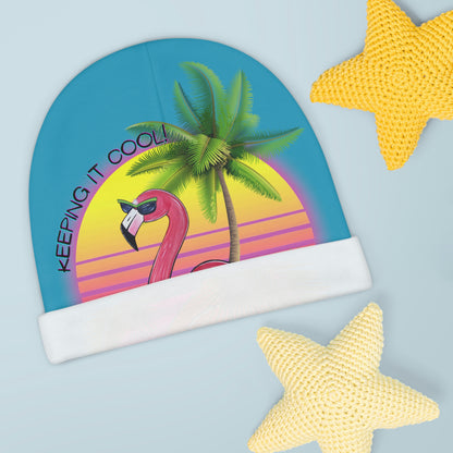 Keeping It Cool Flamingo Beach Tropical Sunset Turquoise Blue Unisex Baby Hat Beanie