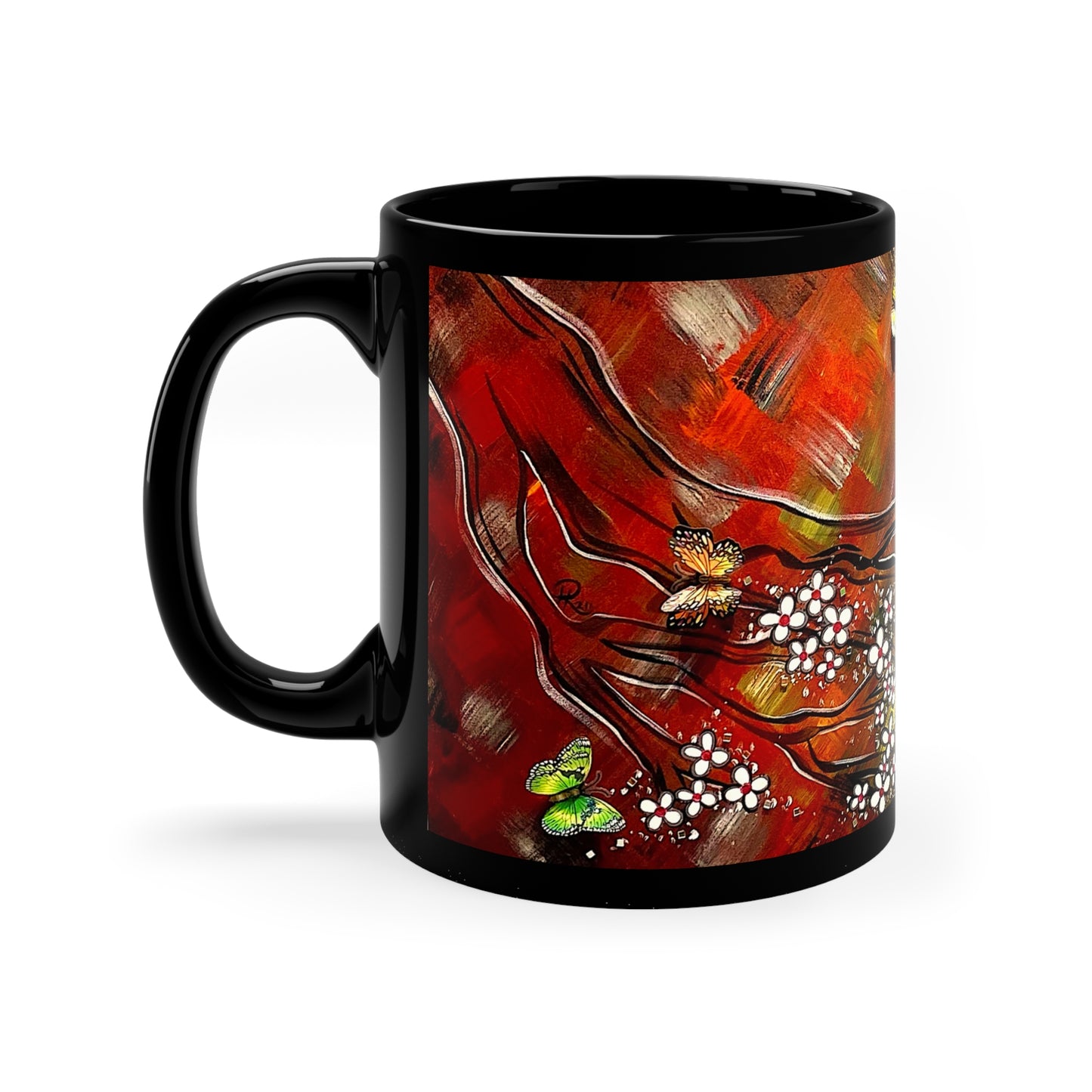 Butterfly Moonlight Tree Blossom 11oz Black Ceramic Mug