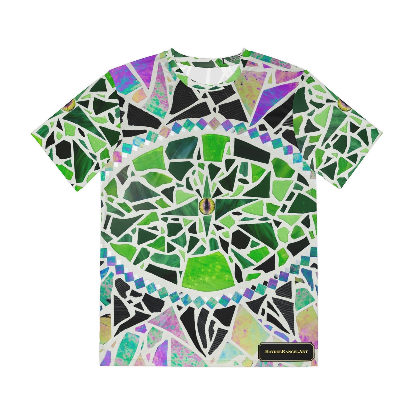 Green Glass Mosaic Dragon Eye Wearable Art Mens Women's White Polyester Unisex All Over Print T-Shirt Tee AOP
