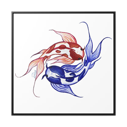 Fire And Ice Ying Yang Koi Fish Square Framed Gallery Wrapped Canvas Print